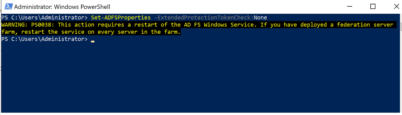 Using PowerShell to completely disable EPA on the ADFS server
