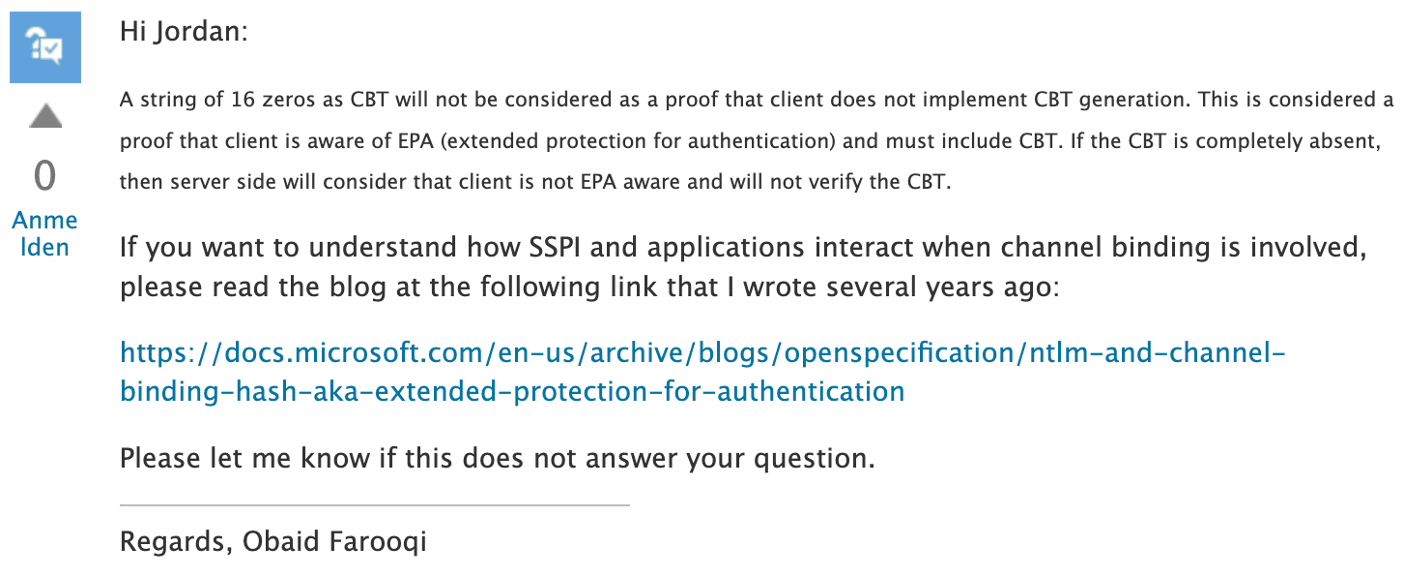 Response from Microsoft employee