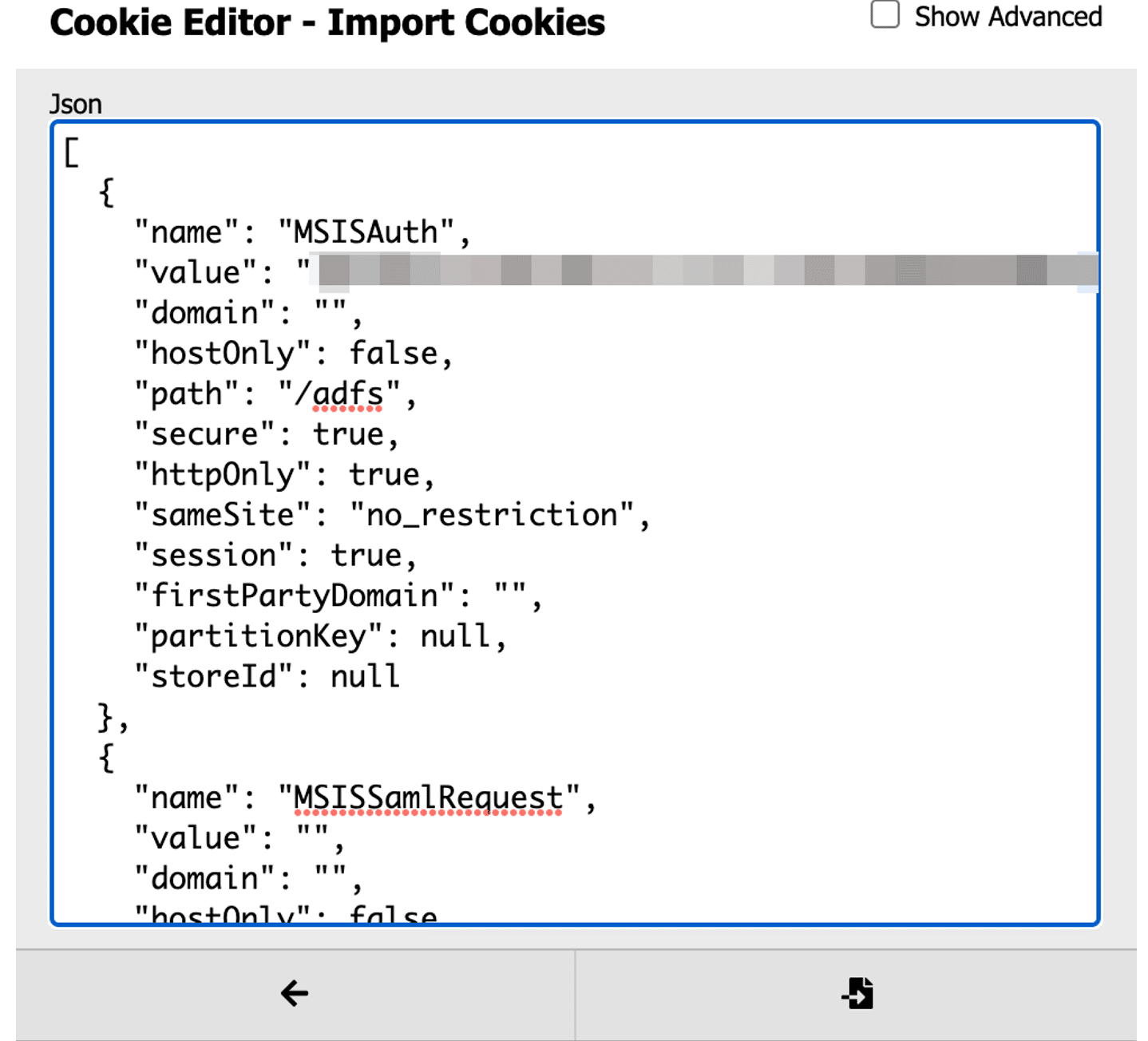 Importing cookies with the cookie editor extension
