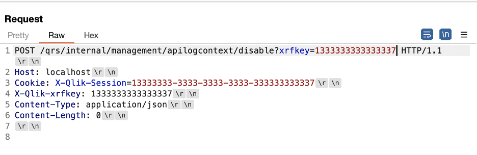 We attempted to invoke the /qrs/internal/management/apilogcontext/disable endpoint without a valid session cookie