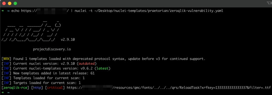 An example output from the Nuclei scanner when the targeted instance is vulnerable to CVE-2023-41265 and CVE-2023-41266