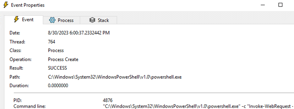 An example PowerShell one-liner executed using an external program task